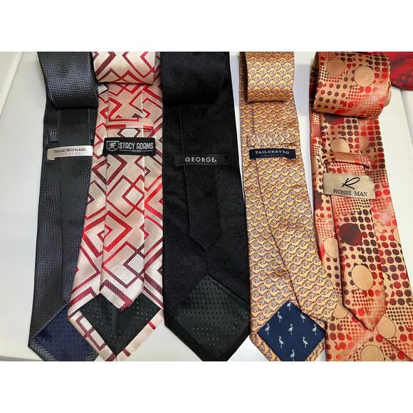 Tie and Scarf Lot 7 Pieces Red Beige Pink Black Formal Business Prom Stacy Adams - Picture 3 of 5